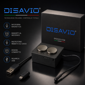 Microspia magnetica DISAVIO Trinity Guard 1200 con GSM 4G, localizzatore GPS, registratore audio e magneti al neodimio