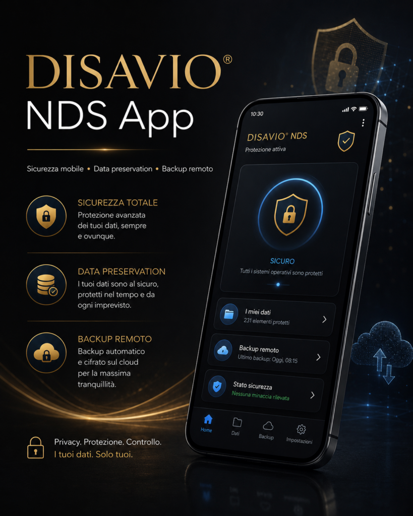 DISAVIO NDS App per sicurezza mobile, data preservation, backup remoto e protezione dei dati personali su dispositivo Android