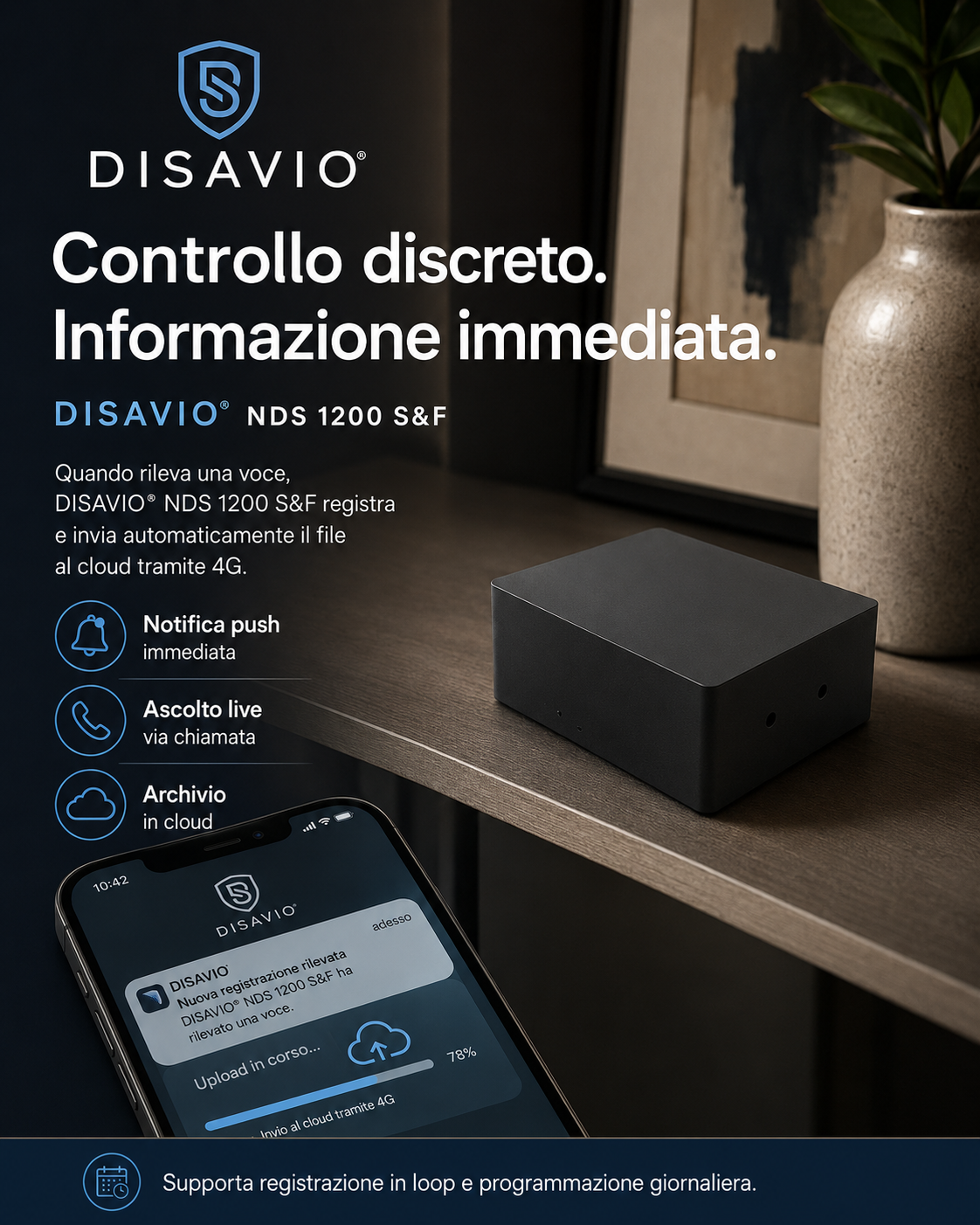 DISAVIO® NDS 1200 S&F – Registratore Audio Professionale 4G con Cloud e Ascolto Live