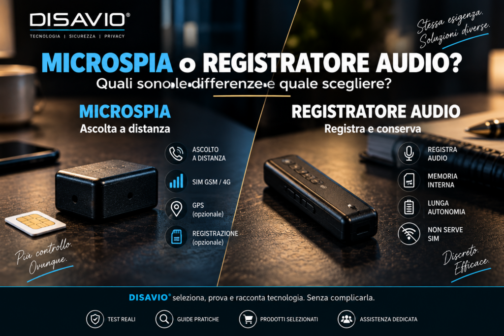 Microspia o registratore audio: differenze tra ascolto a distanza e registrazione